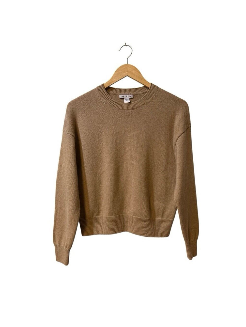 Athleta Merino Wool Cashmere Blend Boxy Fit Sweater Small Beige Classic